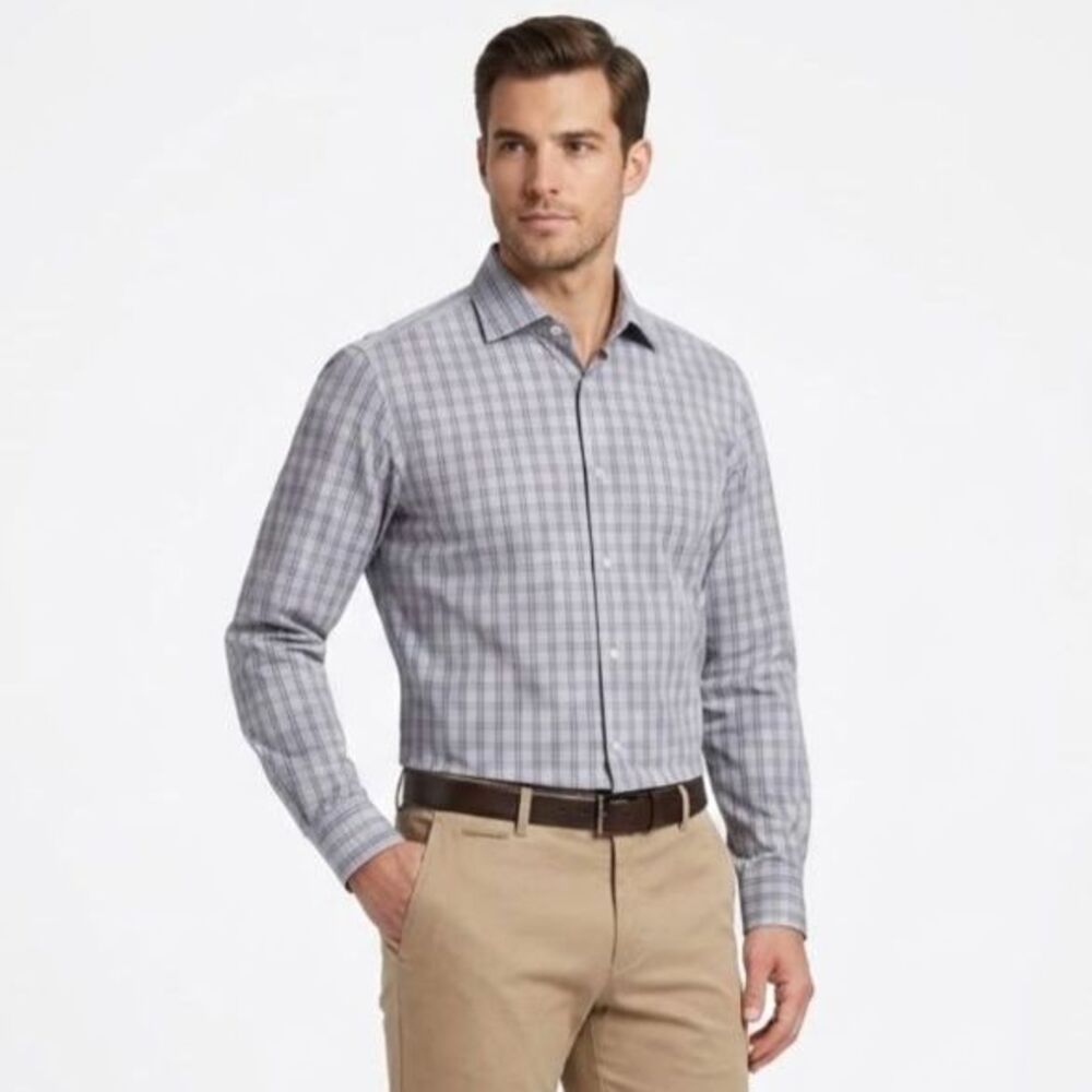 Boss Hugo Boss Men's Black White Blue Check Plaid Classic LS Dress Shirt Size 17